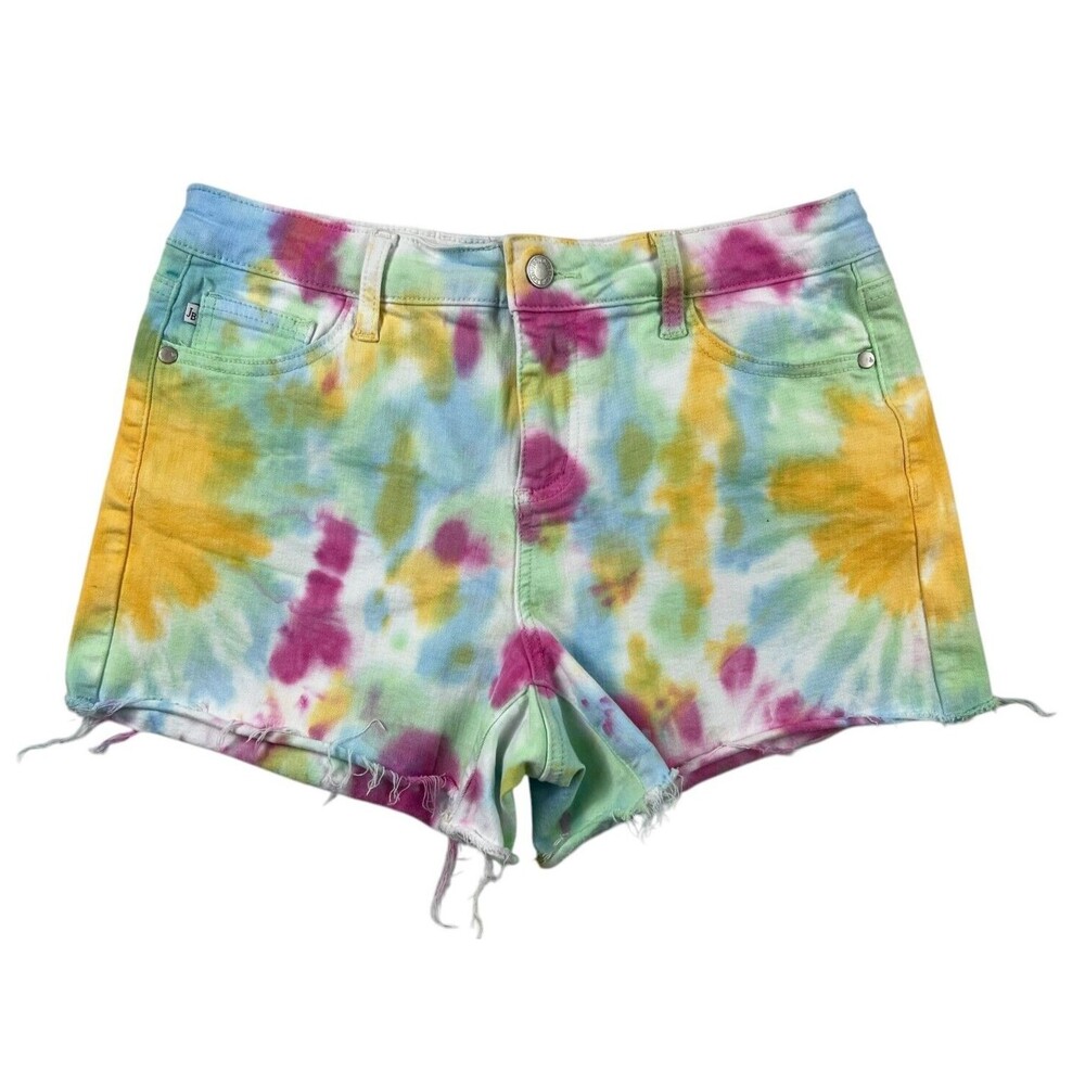 Judy Blue Mid-Rise Tie Dye Cut-off Jean Shorts Size M Boho Hippie Festival